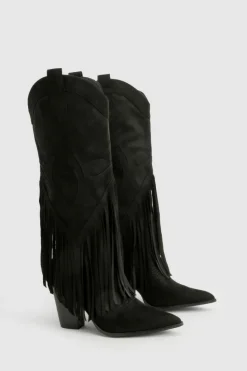 Cowboy Boots|All Boots*boohoo Western Style Tassel Detail Cowboy Boots black