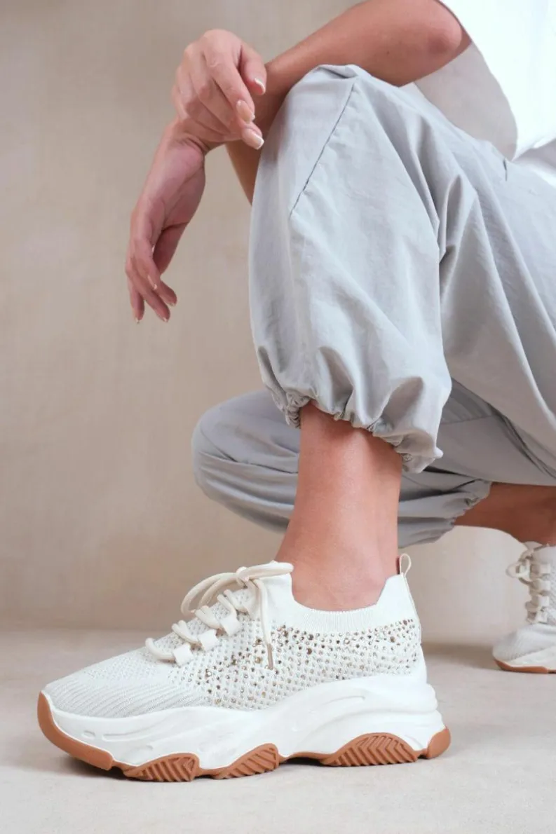 Trainers*Where's That From Whisper' Chunky Sole Knit Trainers With Crystal Embellishment Beige