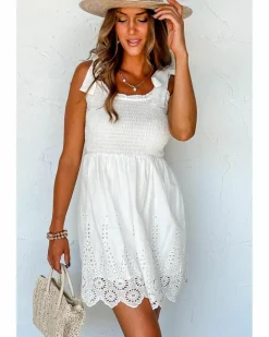 Smock Dresses*Azura Exchange Adjustable Tie Straps Smocked Mini Dress White