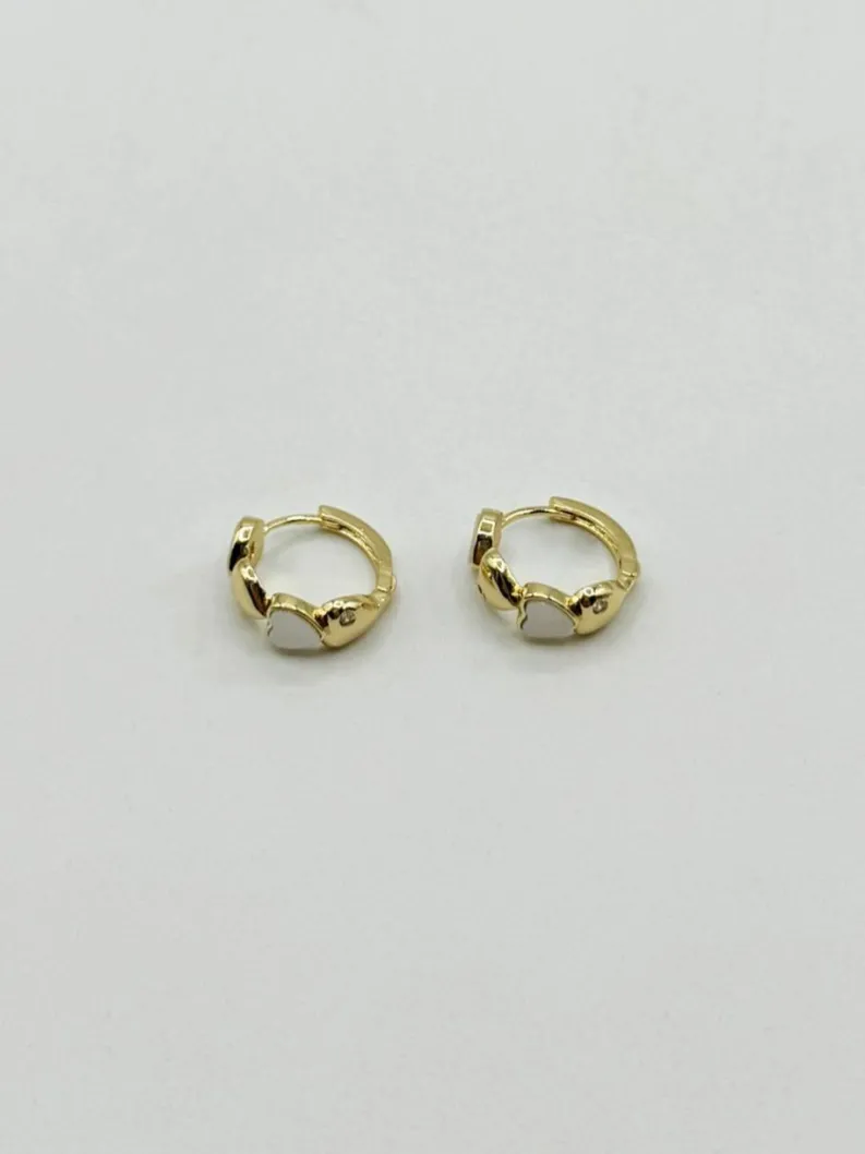 Earrings*SVNX White and Heart Huggie Hoop Earring Gold