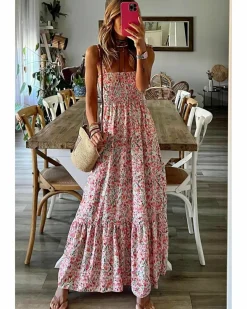 Smock Dresses*Azura Exchange Boho Floral Smocked Ruffled Maxi Dress White