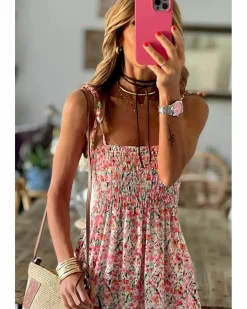 Smock Dresses*Azura Exchange Boho Floral Smocked Ruffled Maxi Dress White