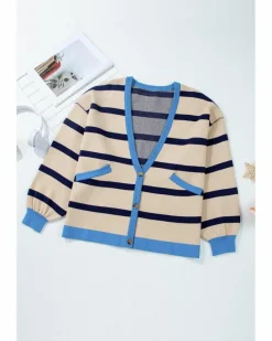 Cardigans*Azura Exchange Colorblock Drop Shoulder Buttoned Loose Cardigan White