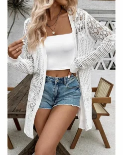 Cardigans*Azura Exchange Crochet Hollow Out Open Front Cardigan White