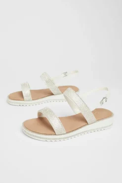 Sandals*Quiz Diamante Flat Sandals White