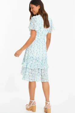 Wrap Dresses|Skater Dresses*Quiz Ditsy Print Chiffon Wrap Midi Dress White