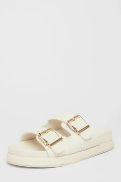 Sandals*Quiz Double Buckle Flat Sandals White