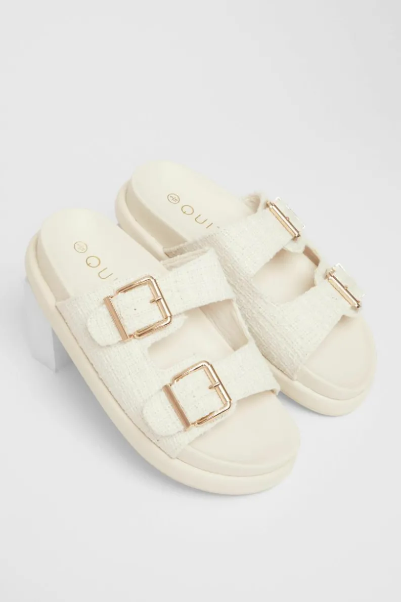 Sandals*Quiz Double Buckle Flat Sandals White
