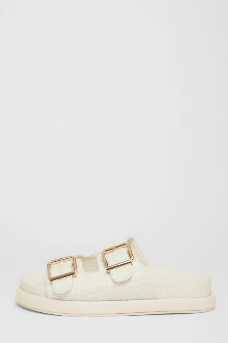 Sandals*Quiz Double Buckle Flat Sandals White