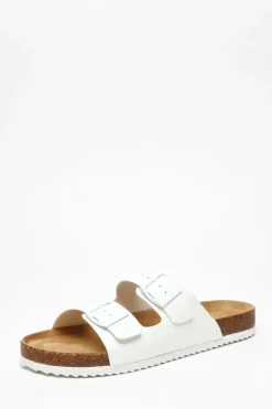 Sandals*Quiz Faux Leather Double Strap Flat Sandals White