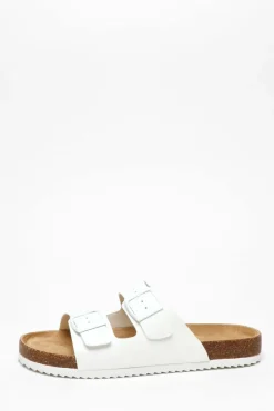 Sandals*Quiz Faux Leather Double Strap Flat Sandals White
