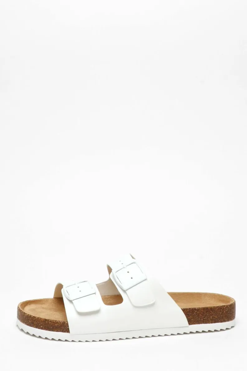 Sandals*Quiz Faux Leather Double Strap Flat Sandals White