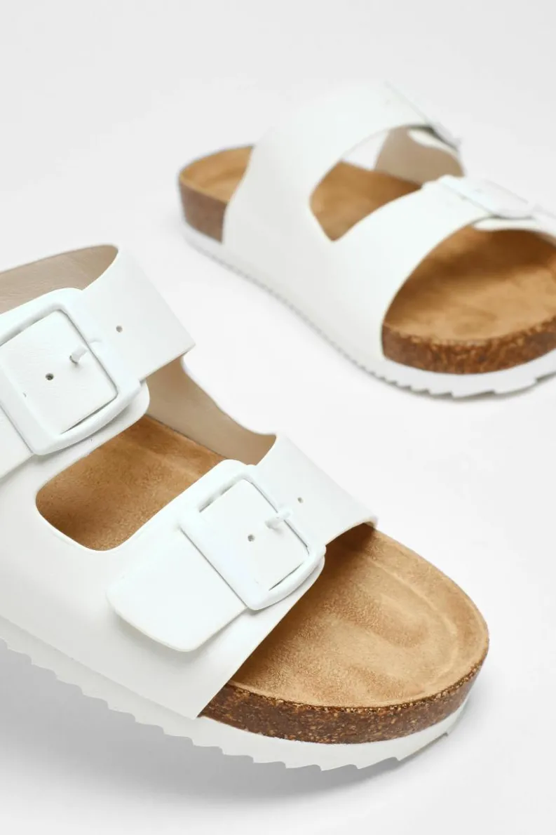 Sandals*Quiz Faux Leather Double Strap Flat Sandals White