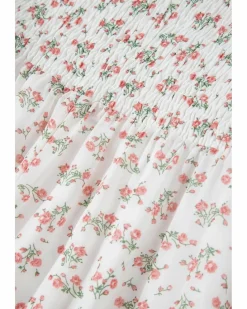 Midi Dresses*Azura Exchange Floral Print Shirred Ruffled Hem Square Neck Midi Dress White
