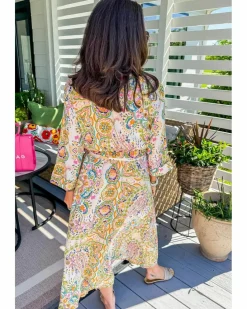 Midi Dresses*Azura Exchange Paisley Print Buttoned Knotted High Waist Midi Dress White