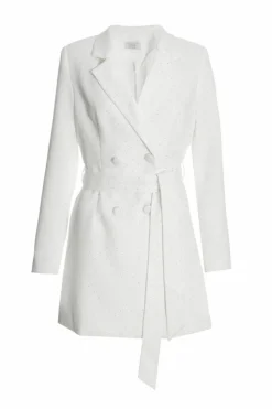 Blazer Dresses*Quiz Petite Rhinestone Tie Belt Blazer Dress White