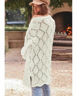 Cardigans*Azura Exchange Rhombus Hollowed Knit Open Front Cardigan White