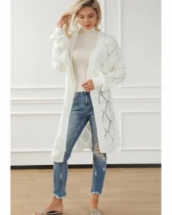 Cardigans*Azura Exchange Rhombus Hollowed Knit Open Front Cardigan White
