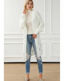 Cardigans*Azura Exchange Rhombus Hollowed Knit Open Front Cardigan White