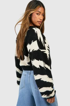 Oversized Jumpers|Jumpers*boohoo Wide Animal Stripe Soft Knit Wrap Jumper black