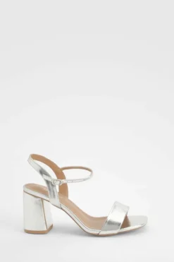 Heels*boohoo Wide Fit 2 Part Block Heels silver
