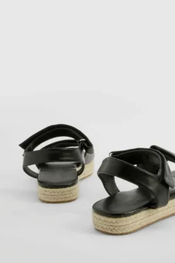 Sandals*boohoo Wide Fit Adjustable Strap Flatform Sandals black