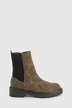 Ankle Boots|All Boots*boohoo Wide Fit Ankle Detail Distressed Pu Chelsea Boot brown