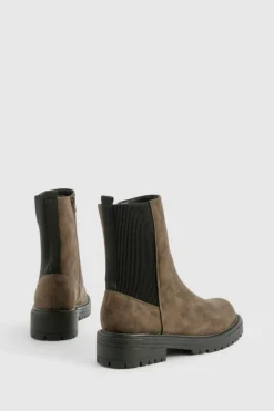 Ankle Boots|All Boots*boohoo Wide Fit Ankle Detail Distressed Pu Chelsea Boot brown