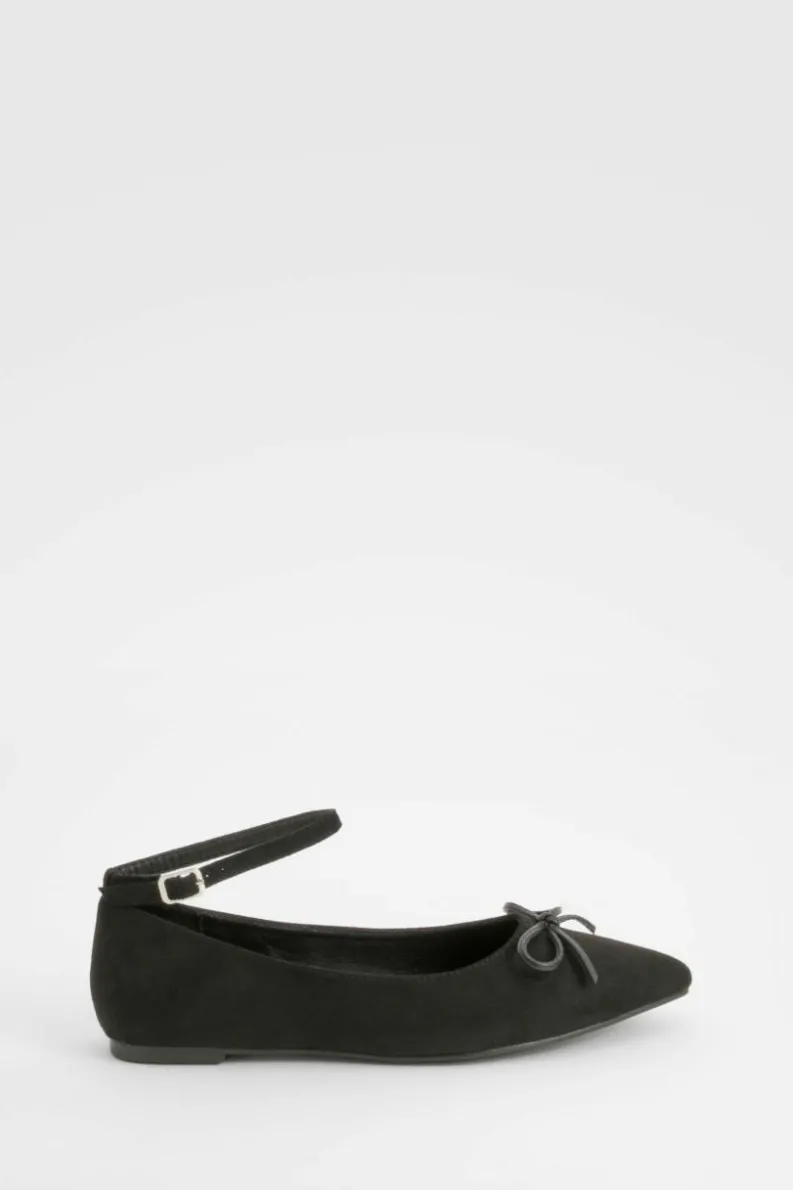 Ballet Flats|Flats*boohoo Wide Fit Ankle Strap Pointed Toe Ballerina black