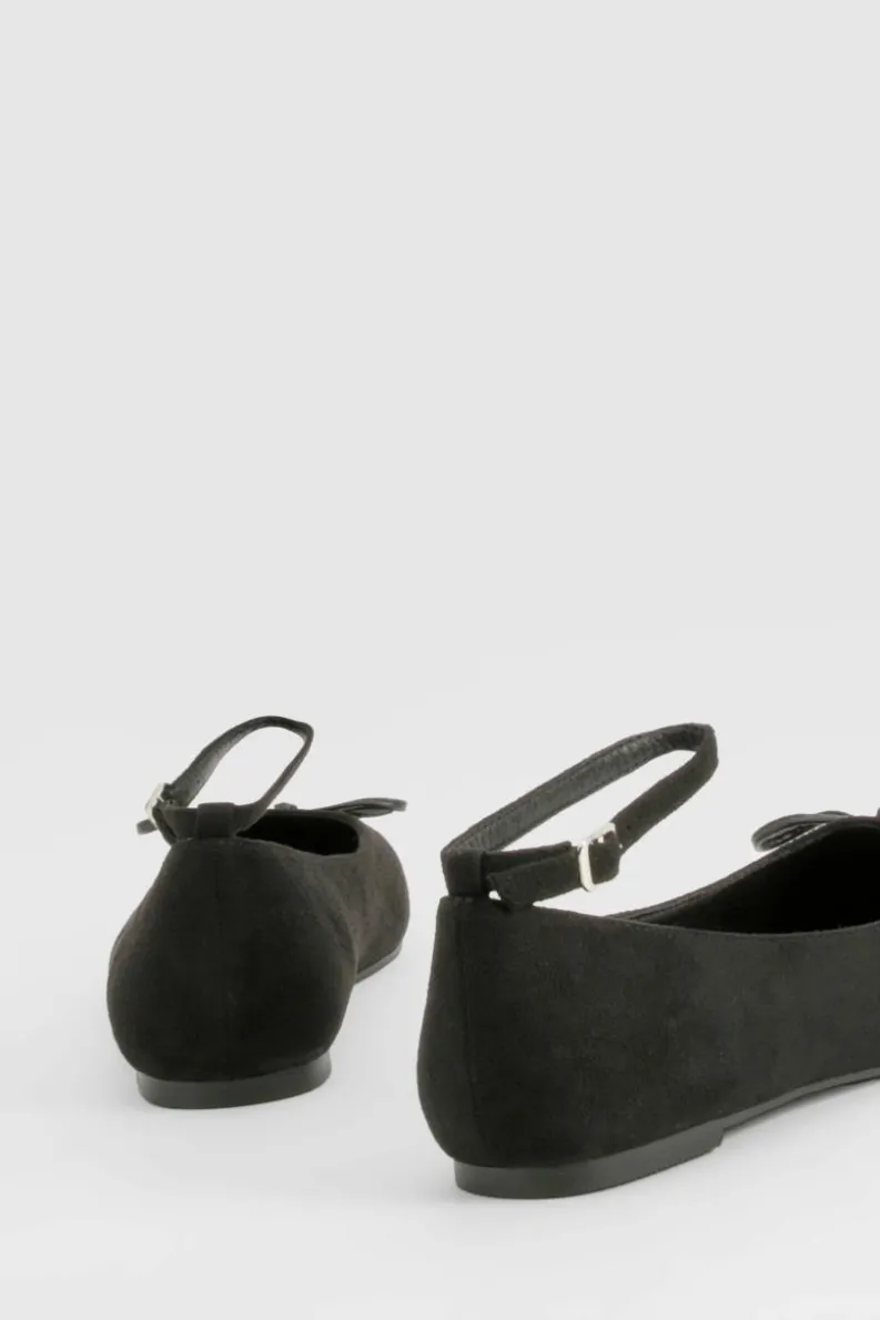 Ballet Flats|Flats*boohoo Wide Fit Ankle Strap Pointed Toe Ballerina black