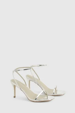 Heels*boohoo Wide Fit Barely There Low Stiletto Heels silver