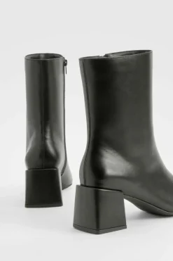 Heels|Heeled Boots*boohoo Wide Fit Basic Low Block Heel Shoe Boot black