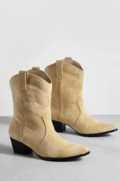 Cowboy Boots|Ankle Boots*boohoo Wide Fit Basic Tab Detail Western Cowboy Ankle Boots beige