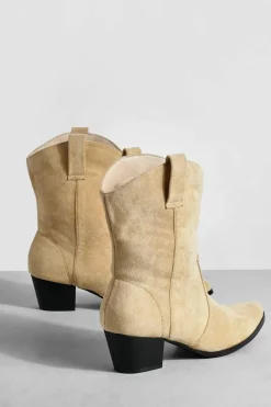 Cowboy Boots|Ankle Boots*boohoo Wide Fit Basic Tab Detail Western Cowboy Ankle Boots beige