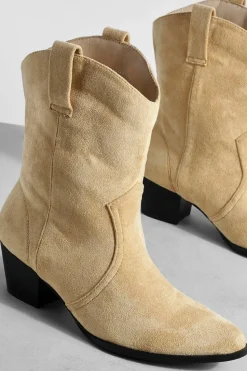Cowboy Boots|Ankle Boots*boohoo Wide Fit Basic Tab Detail Western Cowboy Ankle Boots beige