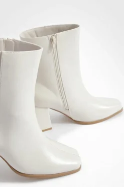 Heels|Heeled Boots*boohoo Wide Fit Block Heel Ankle Boots ecru