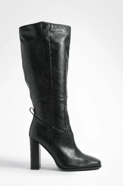 Heels|Over The Knee Boots*boohoo Wide Fit Block Heel High Shine Knee High Boots black