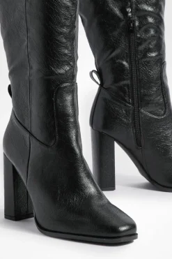 Heels|Over The Knee Boots*boohoo Wide Fit Block Heel High Shine Knee High Boots black
