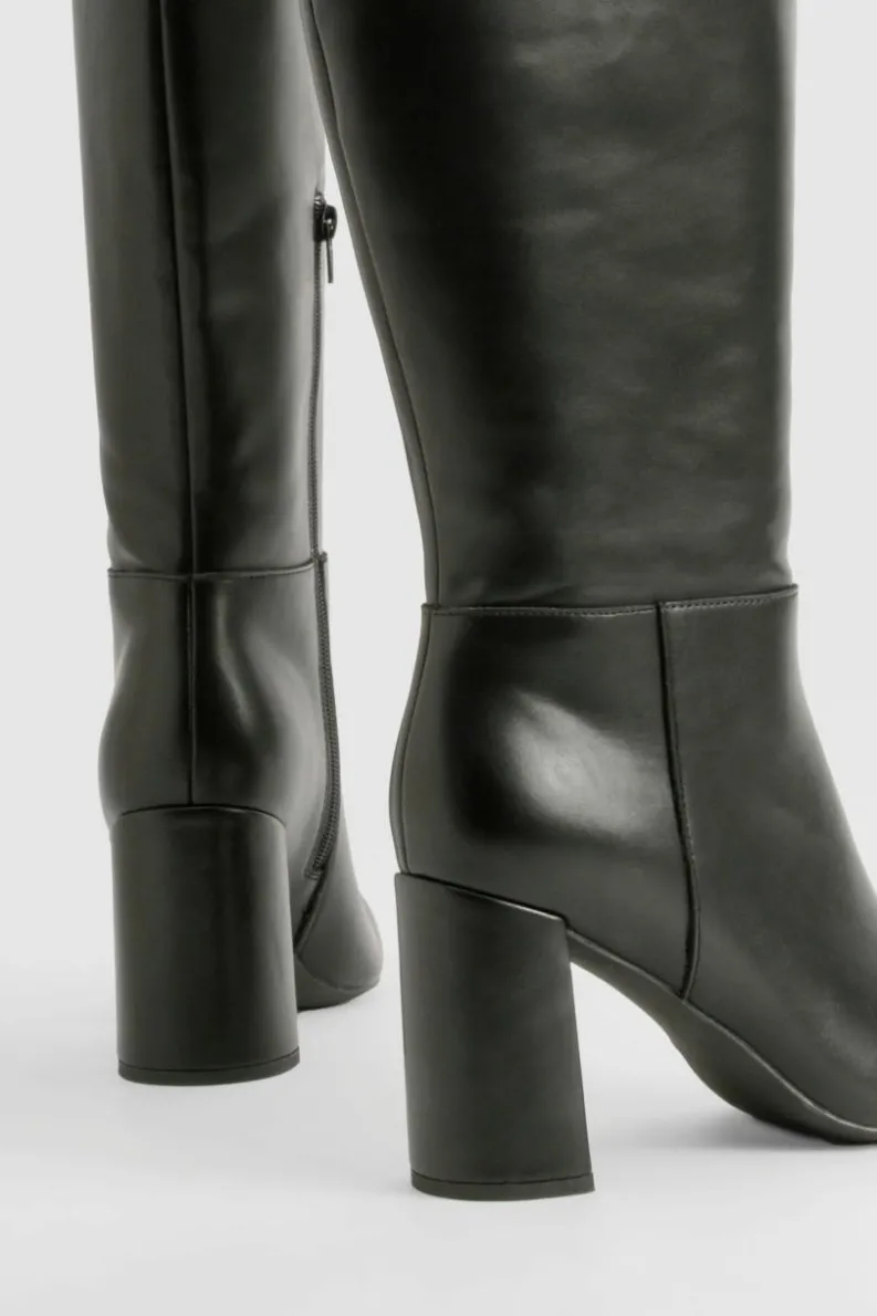 Heels|Over The Knee Boots*boohoo Wide Fit Block Heel Knee High Boots black