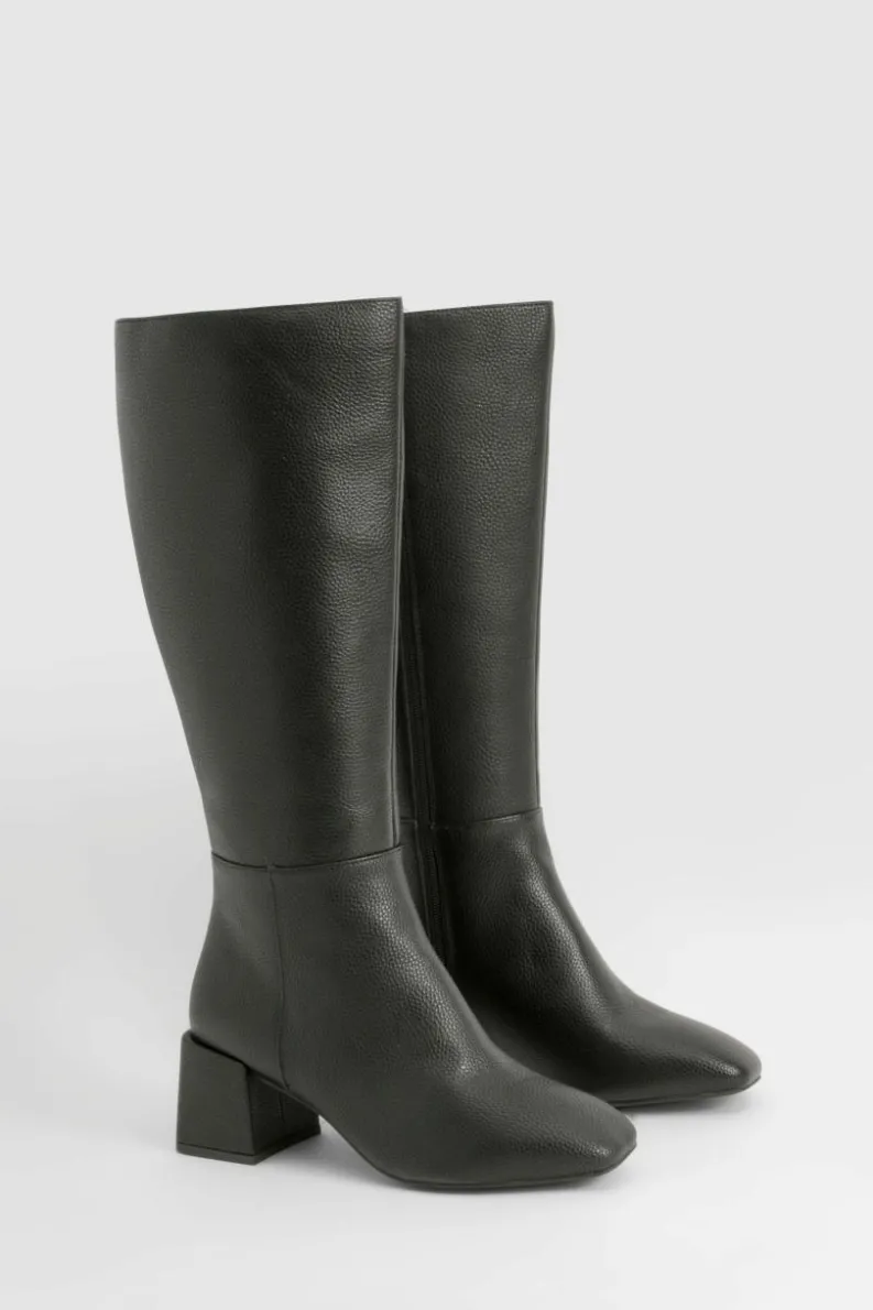 Heels|Over The Knee Boots*boohoo Wide Fit Block Heel Knee High Boot black