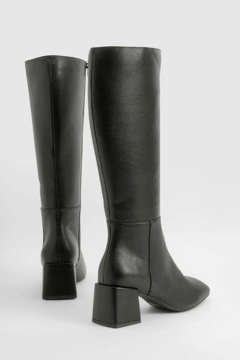 Heels|Over The Knee Boots*boohoo Wide Fit Block Heel Knee High Boot black