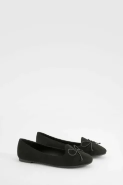 Ballet Flats|Flats*boohoo Wide Fit Bow Basic Slipper Ballet Flats black