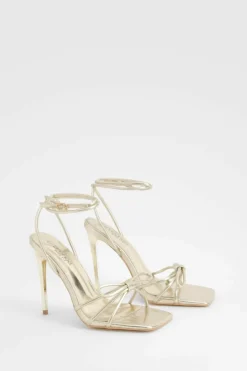 Heels*boohoo Wide Fit Bow Detail Barely There Heels gold