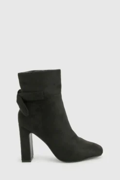 Heels|Heeled Boots*boohoo Wide Fit Bow Detail Block Heel Ankle Boots black