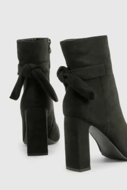Heels|Heeled Boots*boohoo Wide Fit Bow Detail Block Heel Ankle Boots black