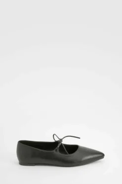 Flats*boohoo Wide Fit Bow Detail Pointed Flats black