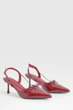 Heels*boohoo Wide Fit Bow Detail Toe Cap Court Shoes burgundy