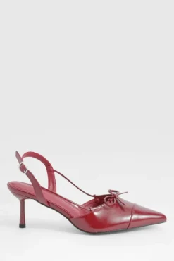 Heels*boohoo Wide Fit Bow Detail Toe Cap Court Shoes burgundy