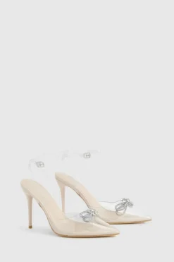 Heels*boohoo Wide Fit Bow Embellished Clear Slingback Court Heels nude