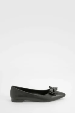 Flats*boohoo Wide Fit Bow Pointed Toe Ballerina black